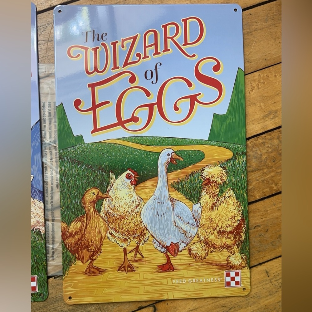 Purina The Wizard of Eggs Decorative Metal Sign - Farmhouse Chickens
